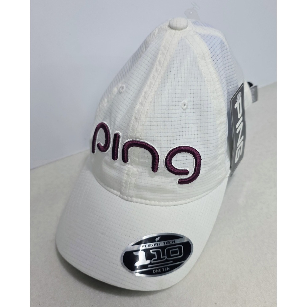 NEW PING FLEXFIT TECH 110 One Ten Sensor Cool Strapback Golf Hat Cap White Red